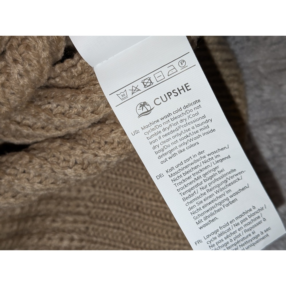 Cupshe Tan‎ Knit Sweater XL Long Sleeve Diamond Cutout Crew Neck Pullover NWT - Picture 10 of 11